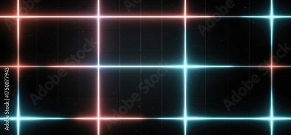 Obraz Glowing neon grid on dark background