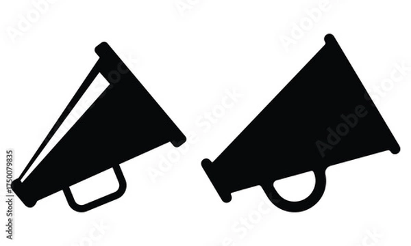 Obraz Black Megaphone Icon Vector Set – Minimal Silhouette Loudspeaker with Sound Waves for Announcement, Promotion, and Communication Design
