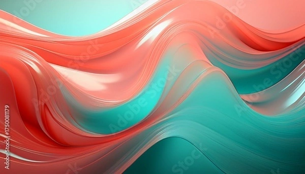 Fototapeta Abstract background with dynamic wave of coral and turquoise color, smooth gradient, modern design, art wallpaper