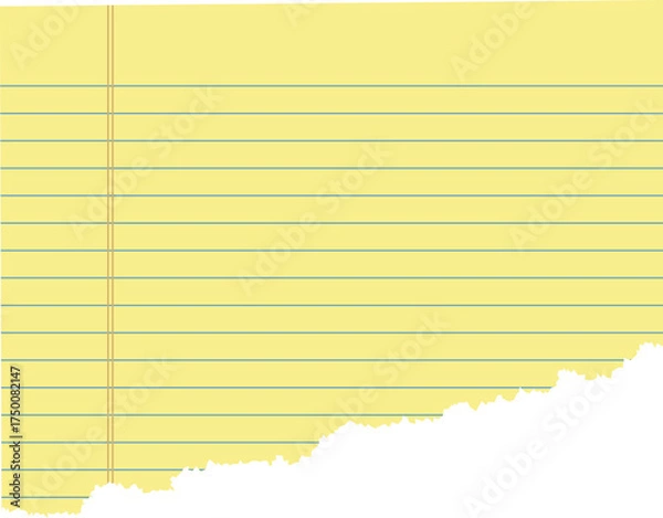Obraz Legal memo pad ripped paper with torn texture. Piece of notebook yellow pages. Striped torn shape for vintage banners