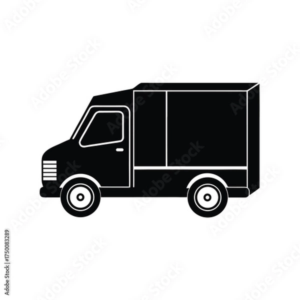 Fototapeta Black silhouette of a delivery truck On Transparent Background
