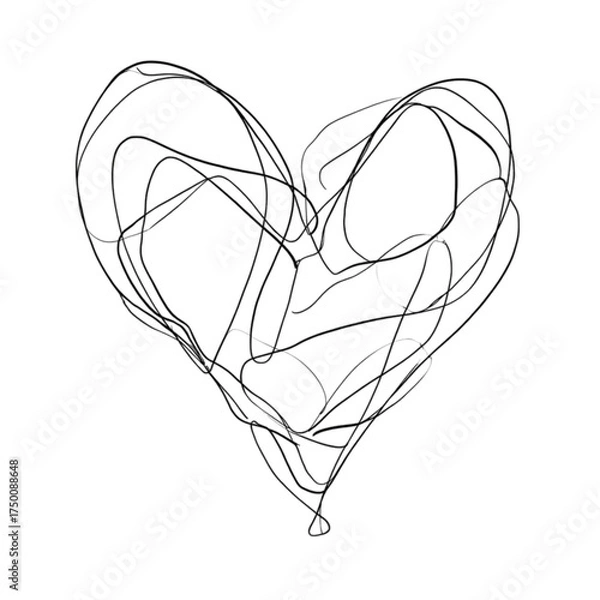 Obraz Abstract scribbled heart drawn with a single continuous line.