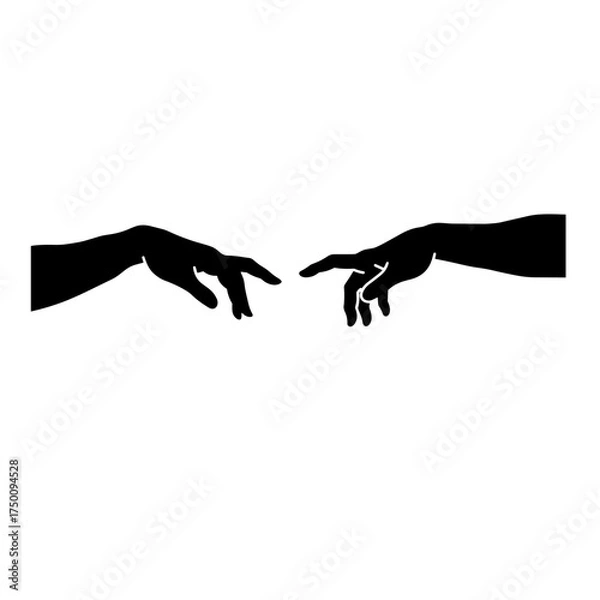 Fototapeta Two hands reaching icon in black for connection or creation concept