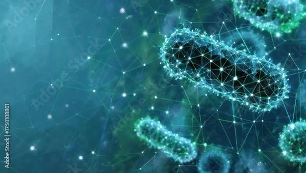 Obraz Abstract graphic of connected cells on a dark, blue background