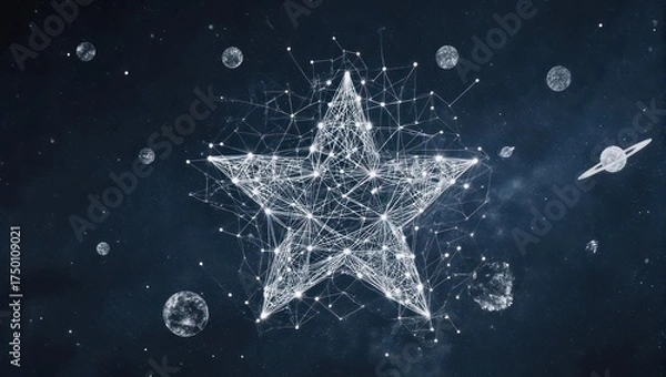 Obraz Abstract illustration featuring a digital starry night with constellations & planets