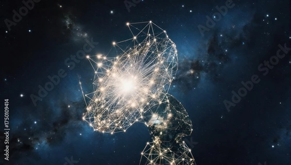 Obraz Abstract illustration with a glowing interconnected network representing mind and cosmos