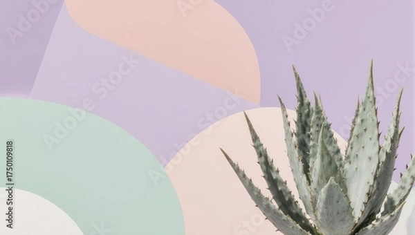 Obraz Abstract botanical display of a spiky succulent plant, pastel colors with geometric forms