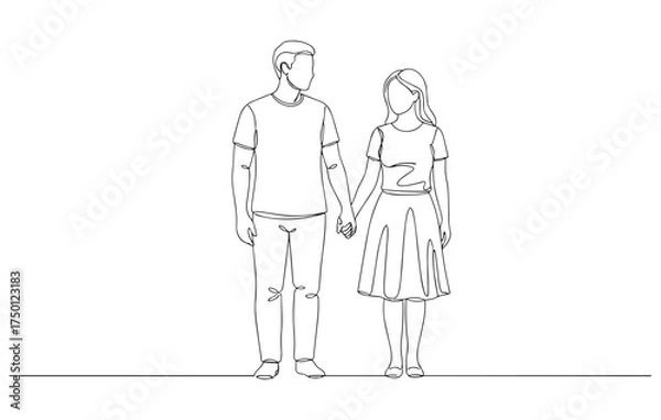 Obraz Minimal continuous line art of a couple holding hands in love and connection
