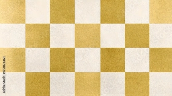 Fototapeta Seamless geometric checkerboard pattern in metallic gold and cream, featuring subtly textured squares that evoke a paper or painted fabric surface.