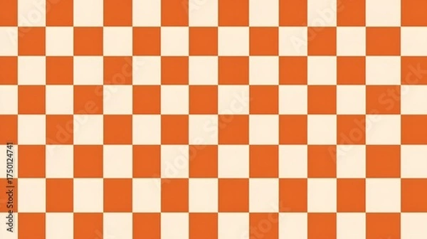 Fototapeta Seamless high-contrast checkerboard pattern in bold orange and cream, featuring a simple, graphic, retro-style background.