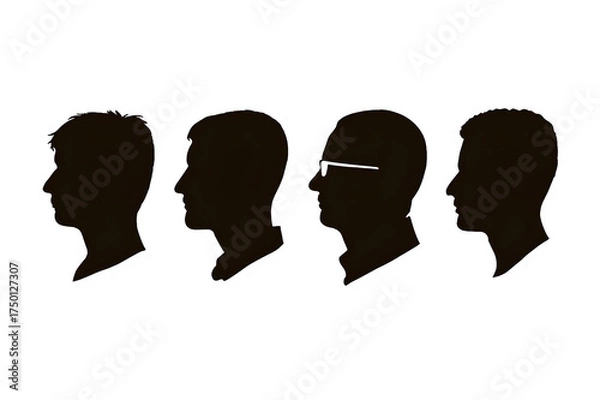 Obraz Four male head silhouettes in profile isolated on transparent background