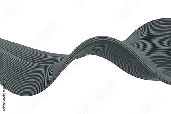 Obraz Fluid, gray, curving form creates a dynamic, wave-like pattern against a white background.