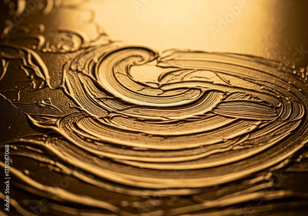 Fototapeta Abstract Golden Paint Texture with Swirling Strokes — Metallic Sheen and Layered Viscous Patterns on Flat Surface