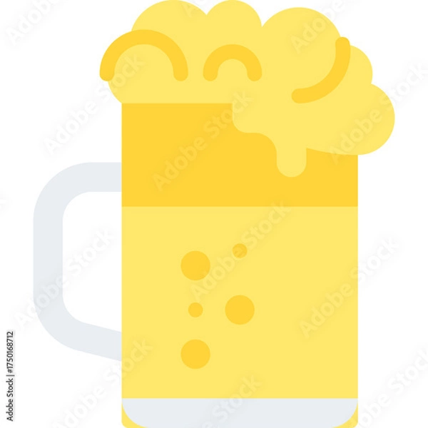 Fototapeta A Tall Glass Mug Filled With Yellow Beer And Frothy Foam Overflowing On A Transparent Background