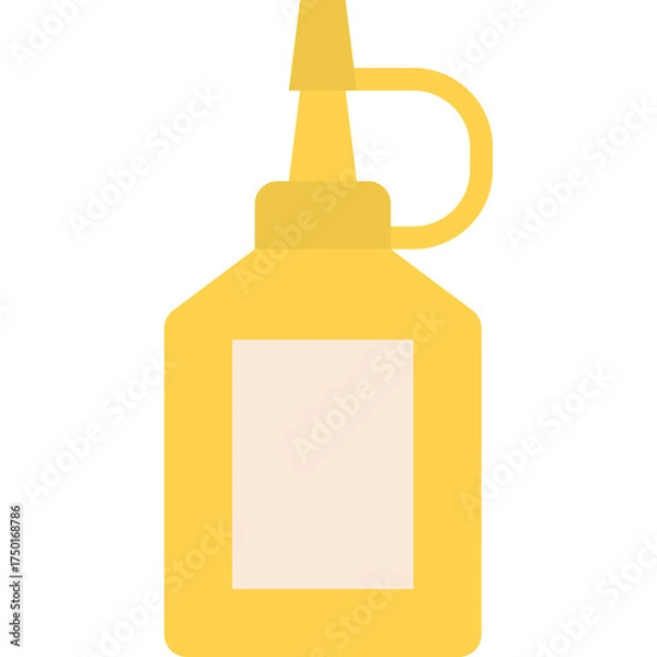 Fototapeta A Yellow Squeeze Bottle With A White Label And Red Cap On A Transparent Background In A Simple Flat Design Style