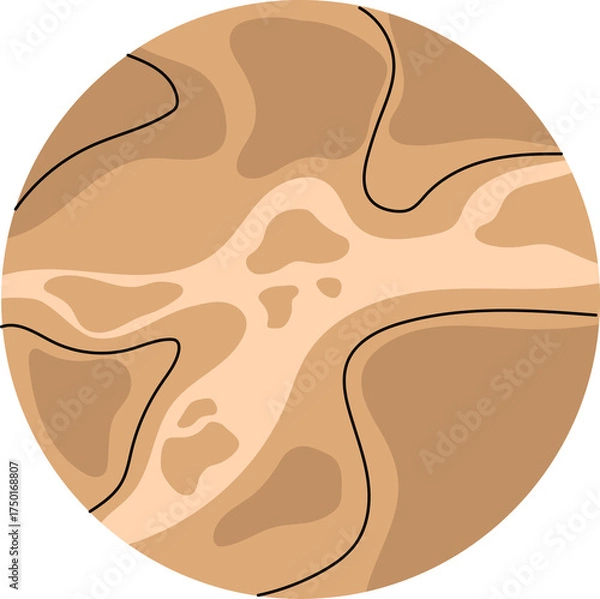Fototapeta Abstract Circular Pattern With Swirling Brown Beige And Black Lines Suggesting A Planetary Surface Or Nebula In A Stylized Artistic Representation