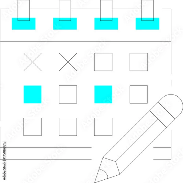 Fototapeta Abstract Calendar Grid with Cyan Blocks and Diagonal Line Element on White Background