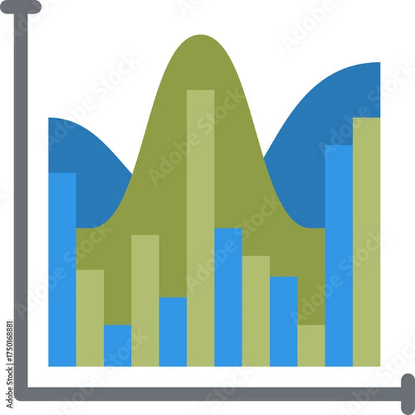Fototapeta Abstract Data Visualization Chart With Multiple Bar Graphs And Overlayed Wave Patterns In Blue And Green Hues Against A Transparent Background Representing Business Analytics And Trends