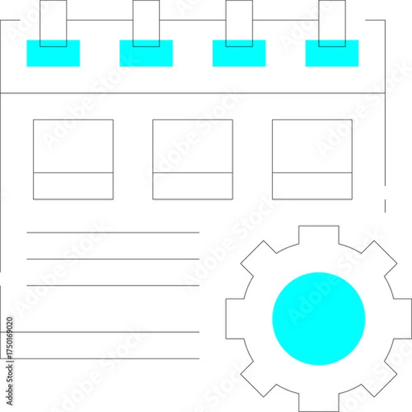 Fototapeta Abstract geometric design with cyan blue circles and black lines on a transparent background representing calendar dates and time management concepts