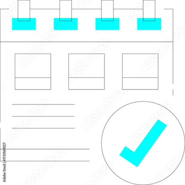 Fototapeta Abstract Geometric Design Featuring Cyan Checkmark and Lines on Transparent Background Representing Completion or Success