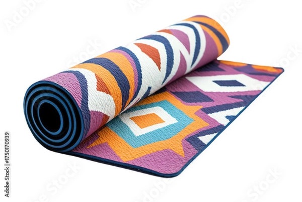 Fototapeta Colorful Yoga Mat with Geometric Pattern isolated on transparent background
