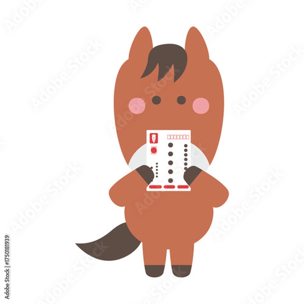 Obraz 年賀状を読むかわいい馬のキャラクターイラスト素材