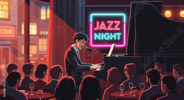 Fototapeta A Jazz Night Performance: Lively piano music serenading an appreciative audience