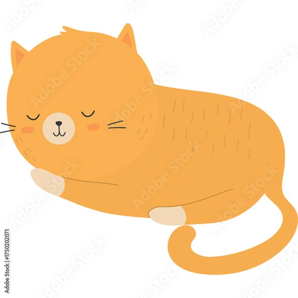 Obraz Cute Orange Tabby Cat Sleeping Peacefully with Closed Eyes Soft Warm Colors and Minimalist Flat Design Style Isolated on Transparent Background