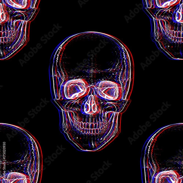 Fototapeta Electro skull. Seamless pattern. Illusion.