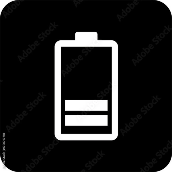 Obraz Black Square Battery Vector Icon, simple line vector for UI UX design. Symbol for website and mobile app interface and navigation button