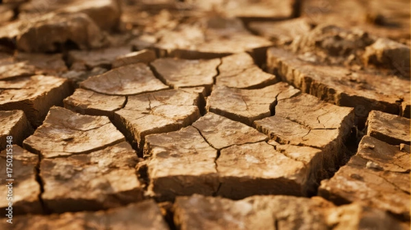Fototapeta Dry, cracked earth surface showing signs of severe drought and soil desiccation