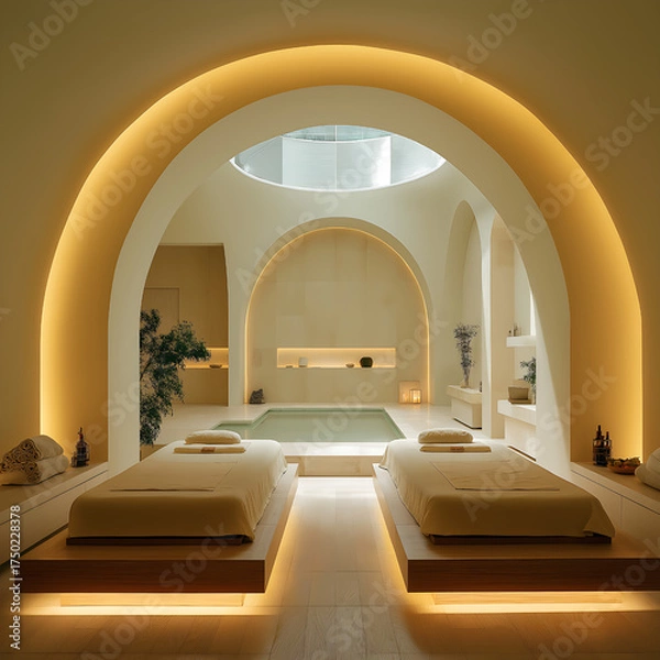Obraz Luxury Spa Retreat: Embrace Tranquility with Minimalist Design and Natural Serenity for Relaxation and Wellness