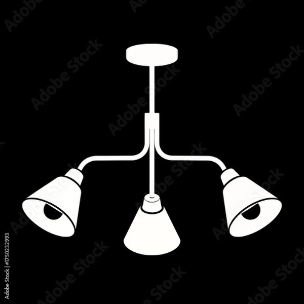 Fototapeta Modern white threearm ceiling light fixture with conical shades, isolated on