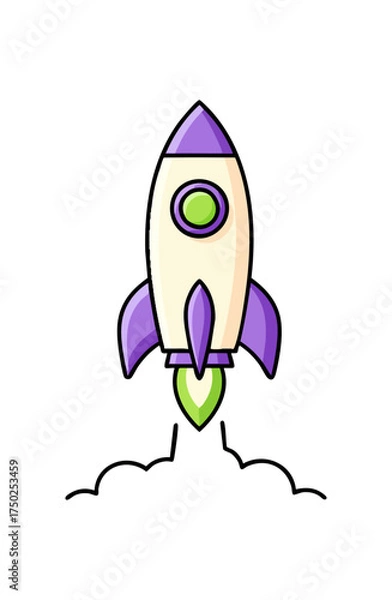 Obraz Cartoon Rocket Launch Spaceship Vector Icon Illustration