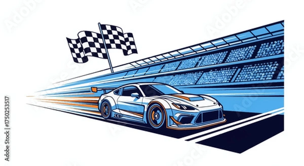 Fototapeta Performance energy vector. Racing car at the finish line, bold and clean. Suitable for sports graphics, car industry, and high-speed concepts.