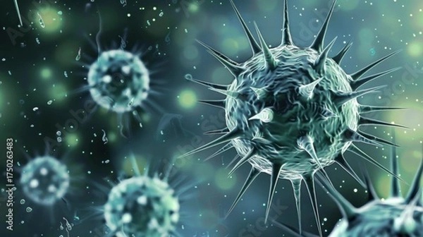 Fototapeta Norovirus: Understanding the Highly Contagious Gastrointestinal Virus – Symptoms, Transmission Routes, Prevention Measures, and Treatment Options for Public Health Awareness, Including Foodborne and P