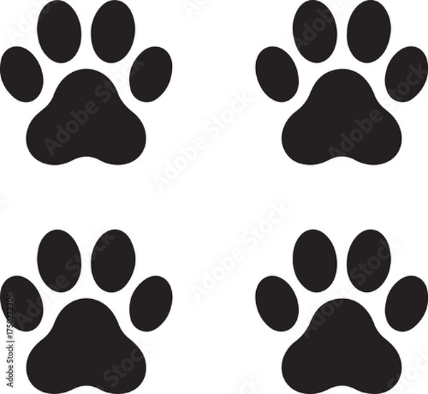 Fototapeta Paw Prints Pattern: A symmetrical display of four stylized paw prints, each a stark, dark impression. Perfect for themed designs and animal-related projects. 
