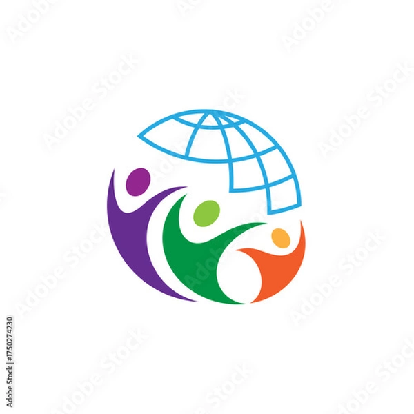 Obraz modern peoples and globe element logo design vector with flat style