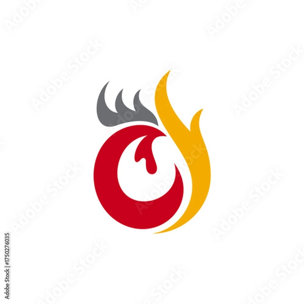 Obraz modern chicken and fire element logo design vector with flat style