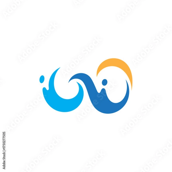 Obraz simple letter initial W and wave element logo design vector with flat style