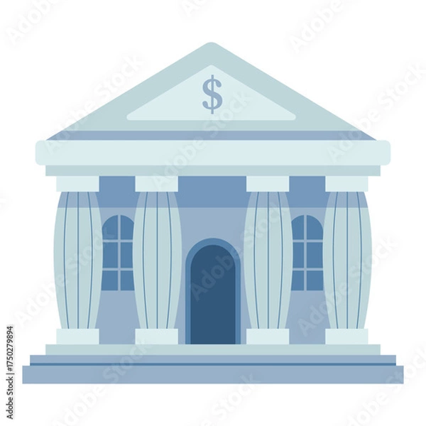 Fototapeta Stylized Blue Building Illustration on Transparent Background with Geometric Elements and Columns