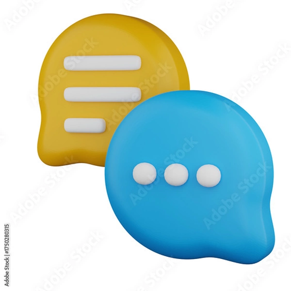 Fototapeta 3D Rendered Speech Bubbles in Yellow and Blue Colors Isolated on Transparent Background