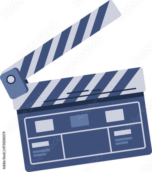 Fototapeta Illustration of a Blue Clapperboard with Diagonal Striped Handle and Square Sections Isolated on Transparent Background