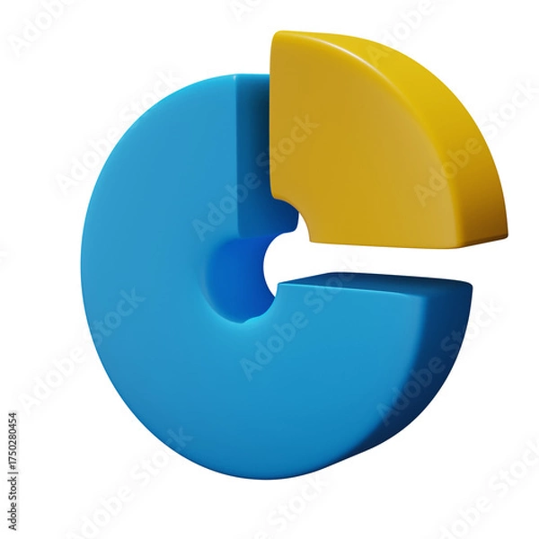 Fototapeta Abstract 3D Pie Chart Graphic Element with Blue and Yellow Sections on Transparent Background