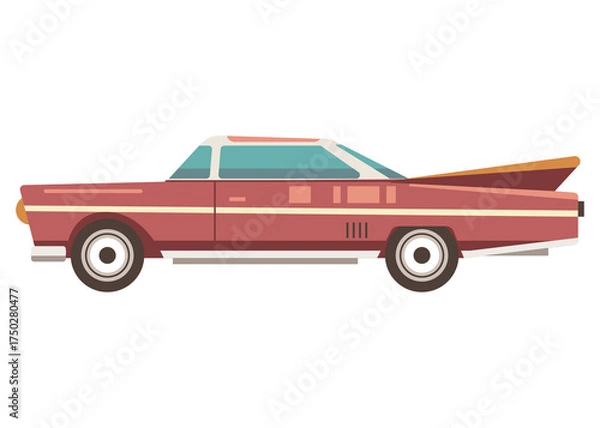 Fototapeta Classic Red Vintage Car Side View Pixel Art Illustration with White Background