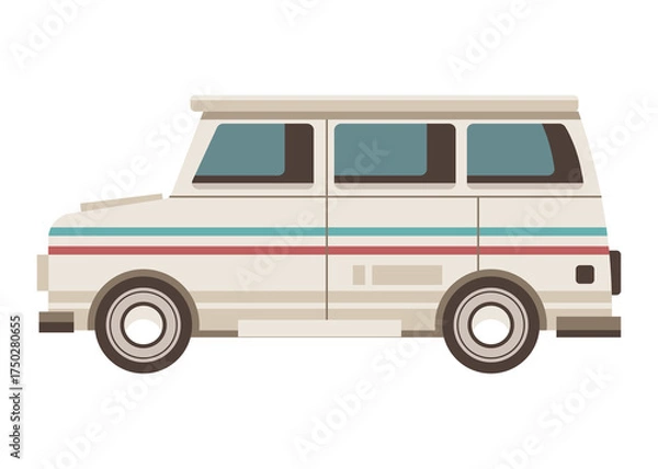 Fototapeta Flat Illustration of White Retro Van on Transparent Background with Geometric Design