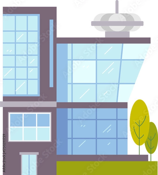 Fototapeta Modern Office Building Design with Transparent Windows and Trees