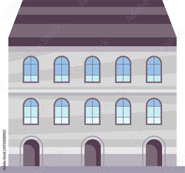 Fototapeta Pixelated Two Story Building Illustration with Arched Windows and Doors against Transparent Background
