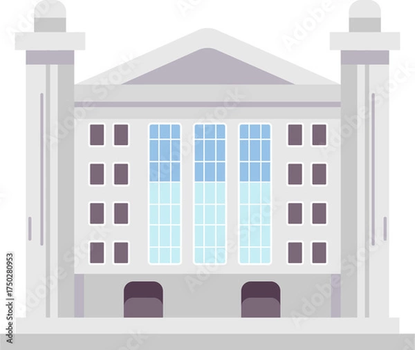 Fototapeta Simplified Illustration of a Government Building with Columnar Architecture and Blue Window Details on Transparent Background