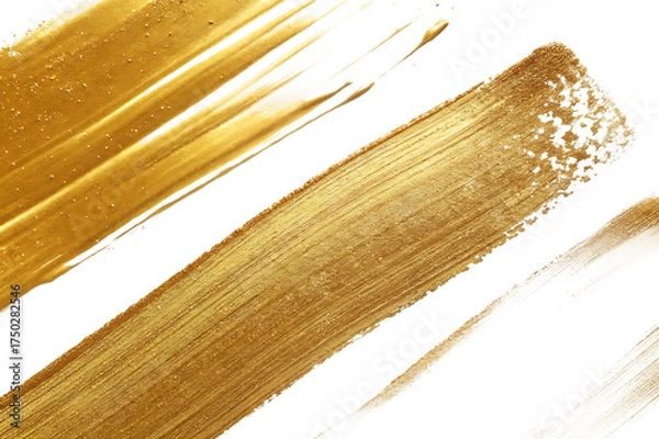 Fototapeta Abstract golden brush strokes with metallic sheen on a dark black background texture